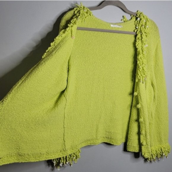 Mifresia Large Yellow Green Fringe Seashell Knit Cardigan - Picture 8 of 13